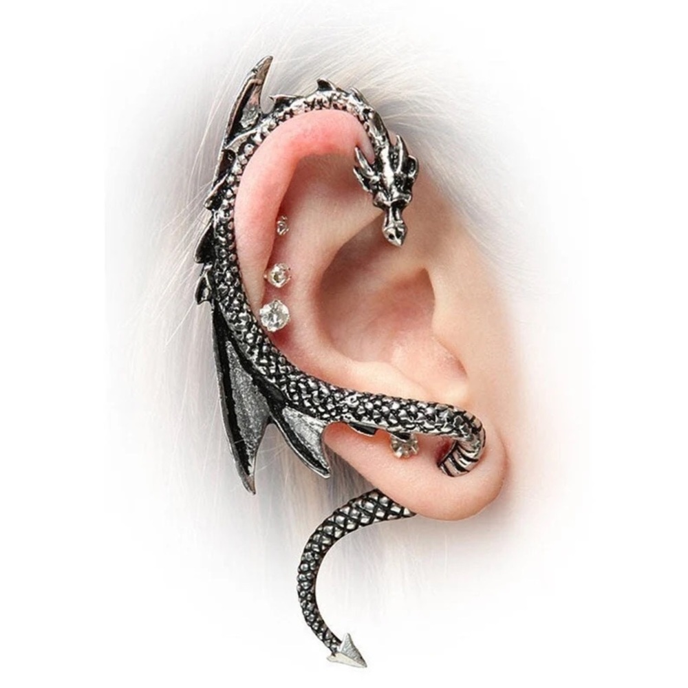 Dragon earring stud cuff wrap around